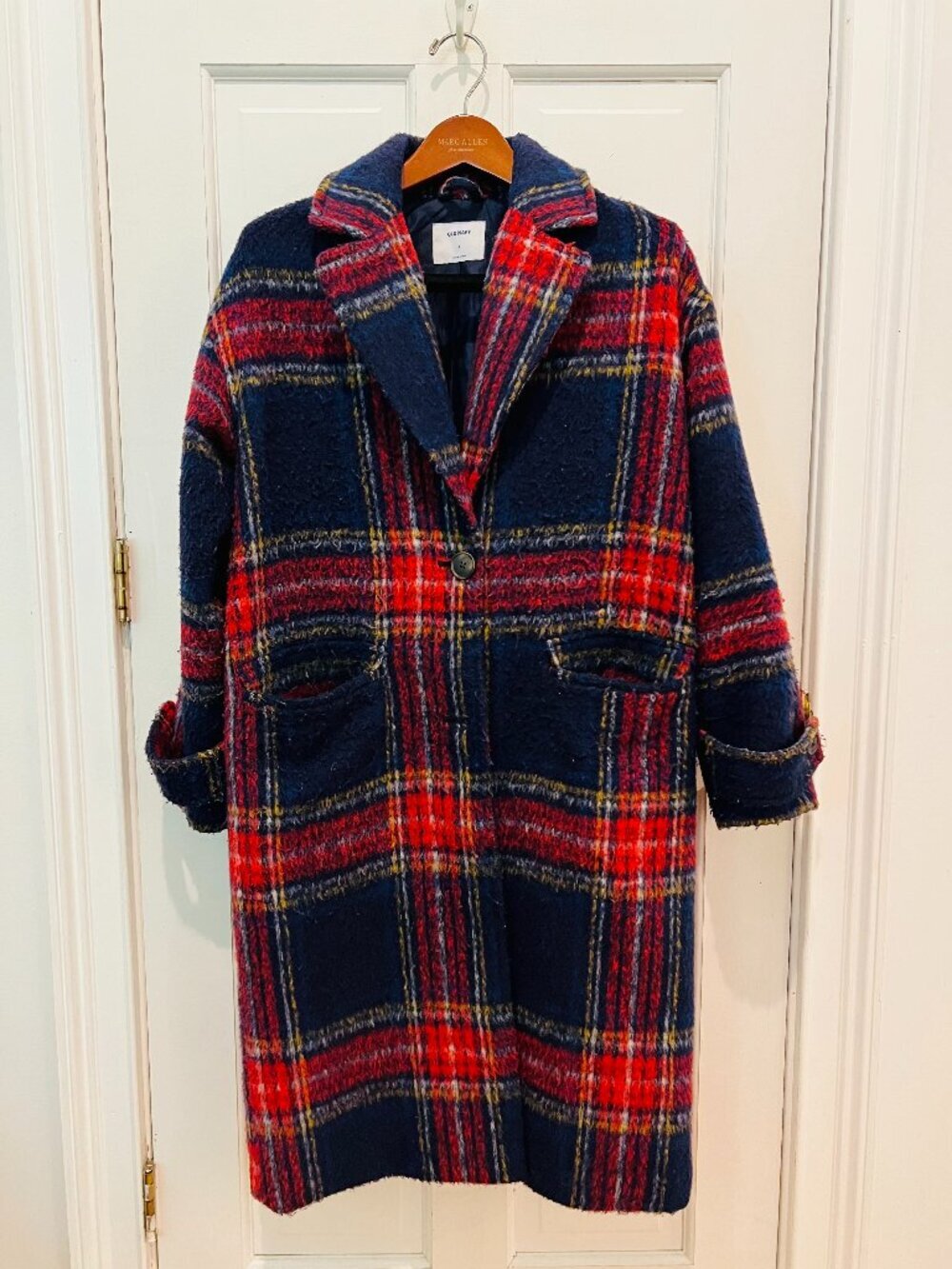 Oversized Soft-Brushed Plaid Button-Front Coat for Women